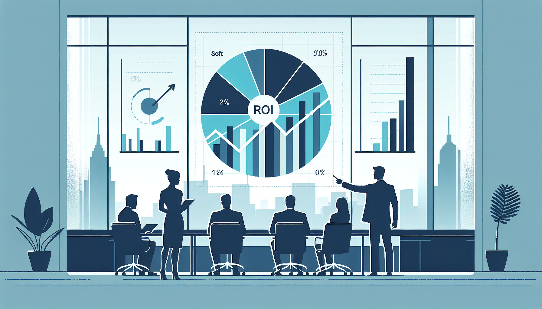 Silhouettes analyzing investment performance for ROI meaning