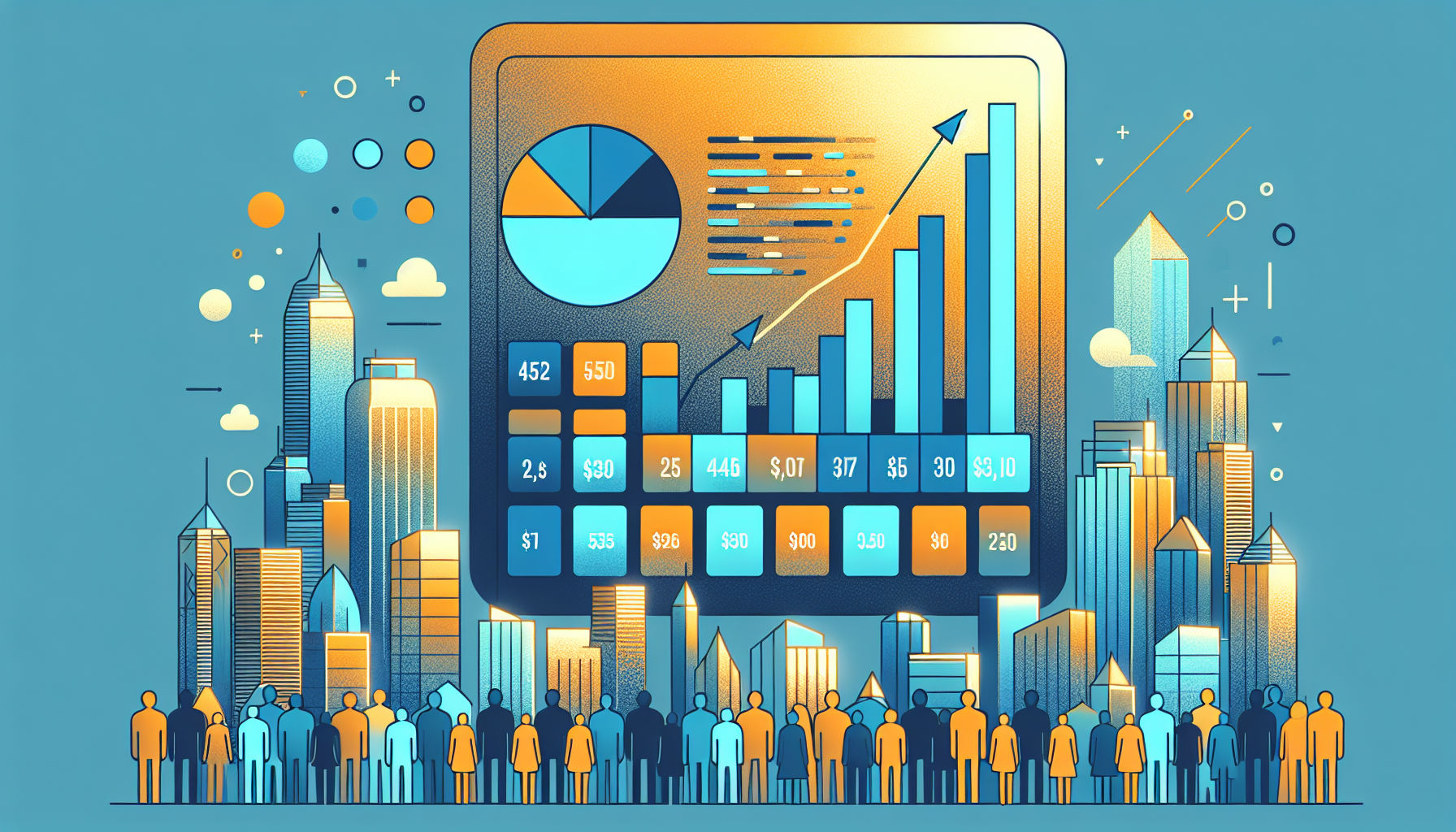 Illustration of a calculator with a graph showing positive ROI meaning